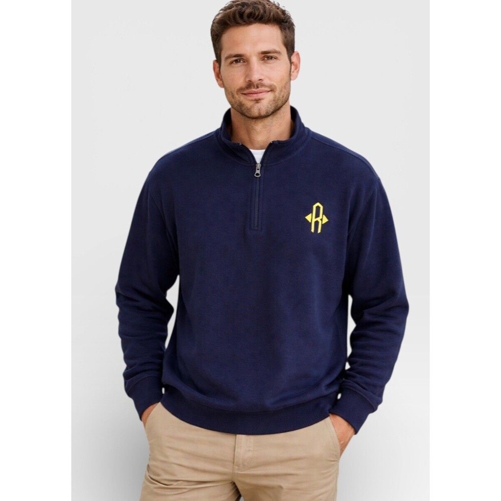 Polo Ralph Lauren Sweater Mens Large Blue 1/4 Zip Mock Neck Cotton Knit Pullover